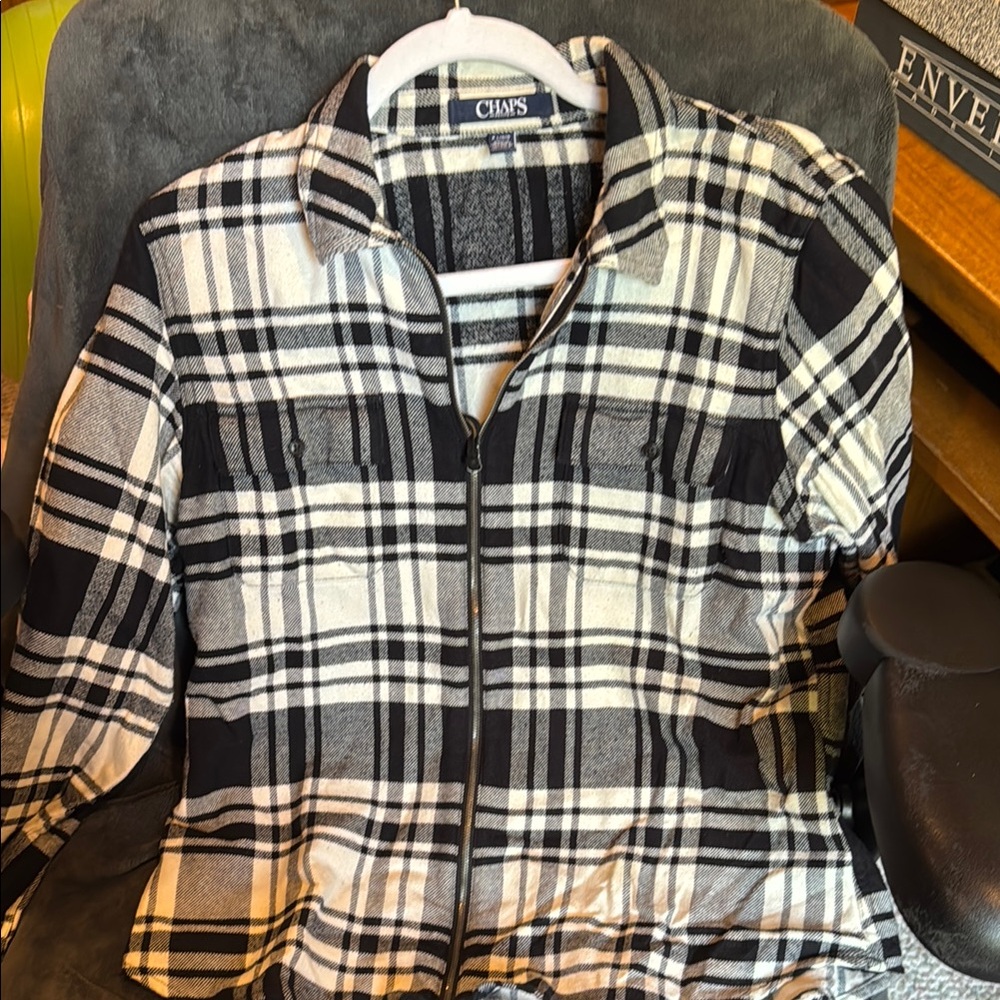 Chaps Monochrome Plaid Zip-Up Shirt